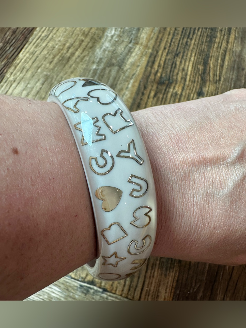 Marc Jacobs Cream Resin Bangle with Gold Motif Accents
